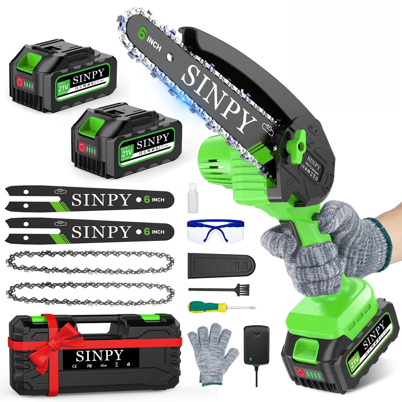 6 Inch Mini Chainsaw Cordless 2pcs 4000mAh Electric Battery Chain Saw Small Portable Chainsaws with Security Lock for Tree Branch Wood Cutting Gifts for Women Men