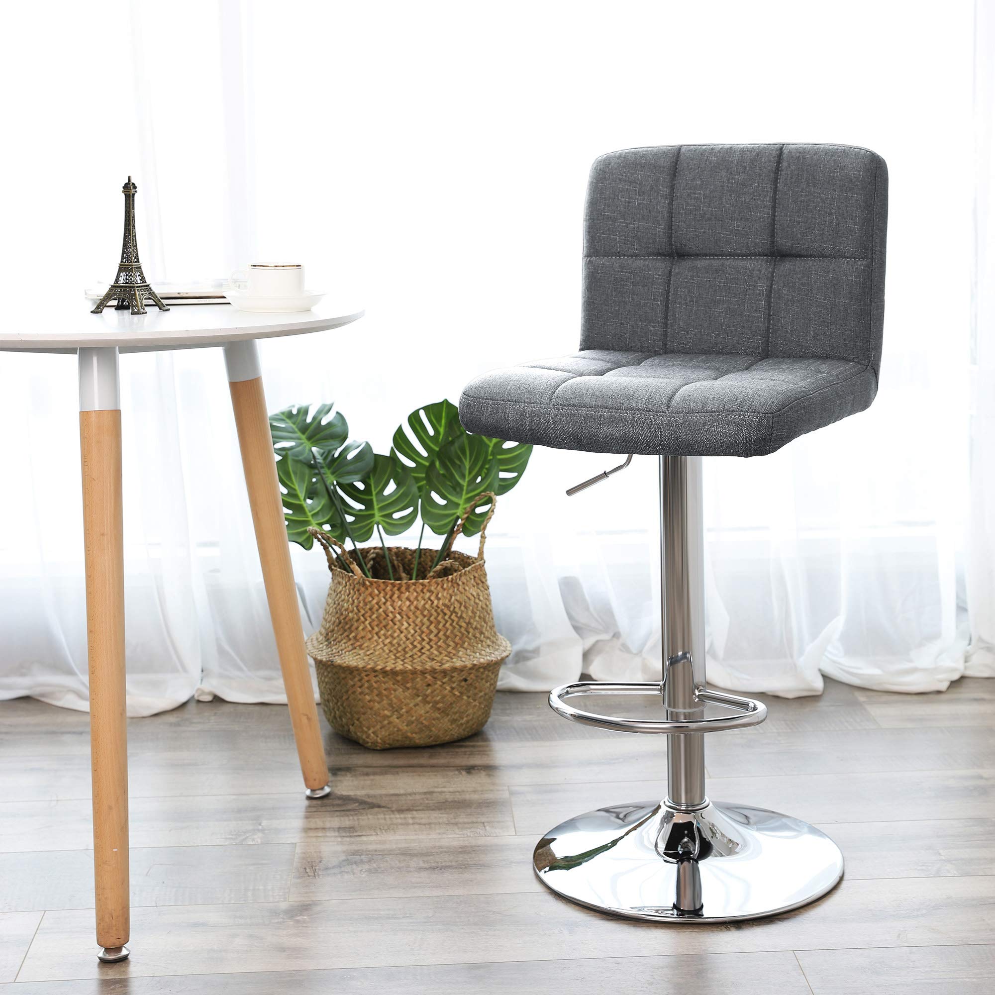 SONGMICS Bar Stools Set of 2, Height Adjustable Bar Chairs with Linen