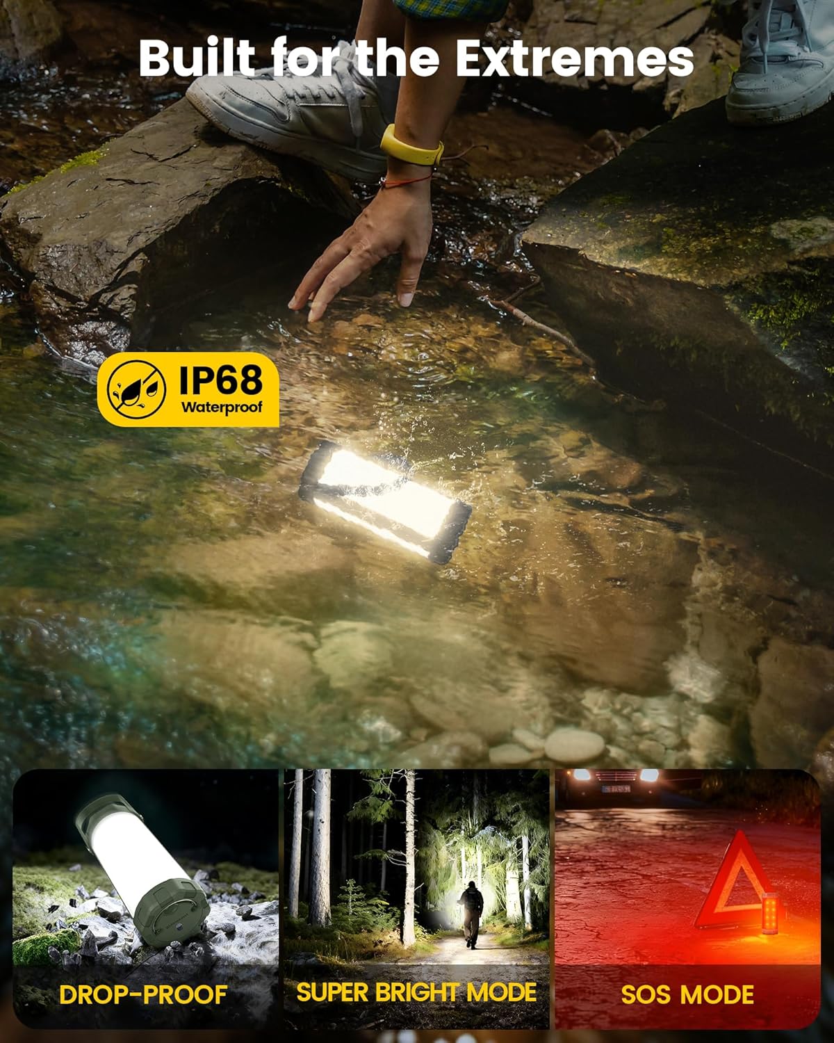 Glocusent 106 LED Camping Lights, Up to 80Hrs, 5000mAh Camping Lantern Rechargeable with 5 Brightness 3 Modes & SOS, IP68 Waterproof, Max 1200LM, Lanterns for Power Outages Hiking Emergency Hurricane - Image 4