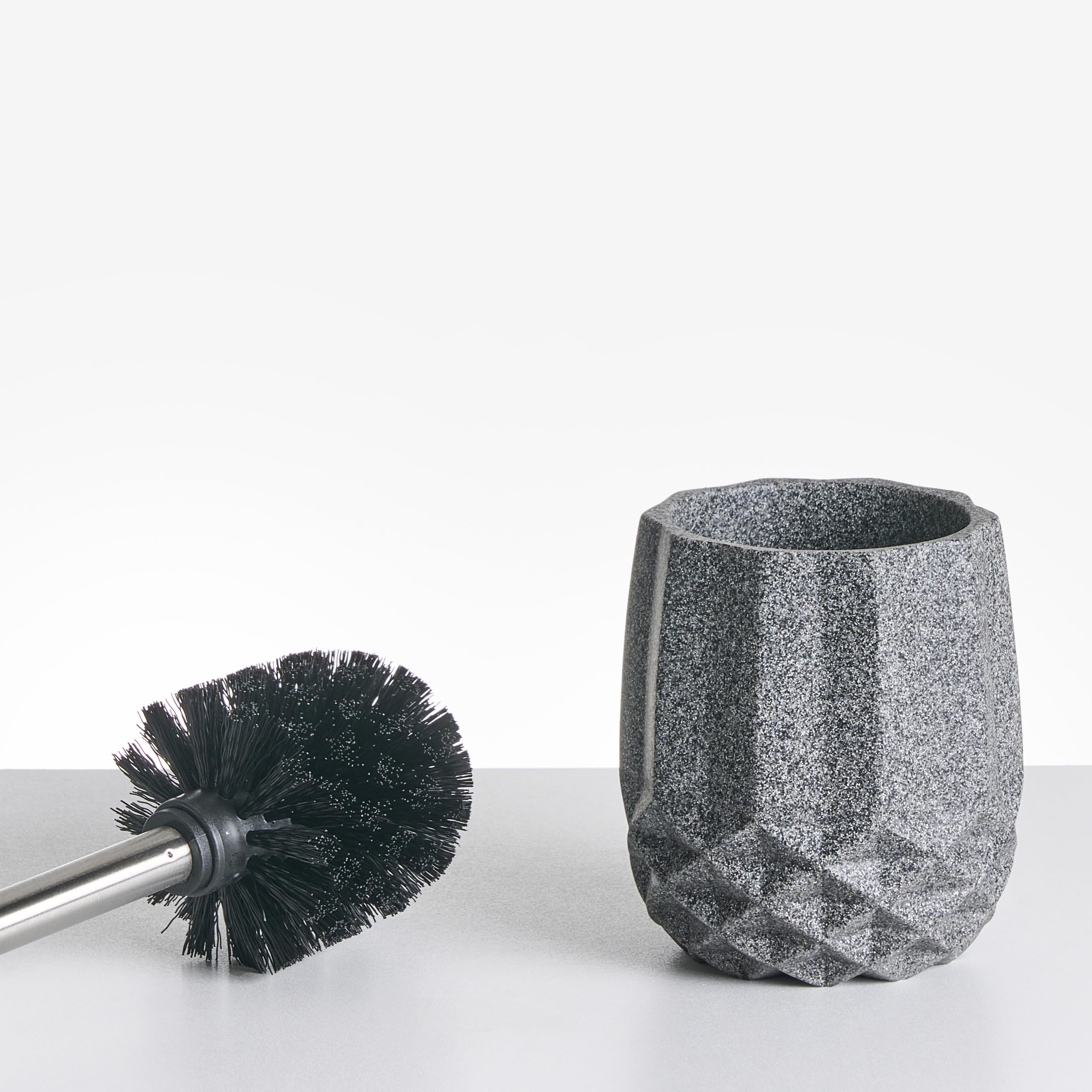 Conjunto de 5 Accesorios de baño jabonera dispensador de jabón escobilla de Inodoro Vaso Soporte para cepillos de Dientes Gris Samiria