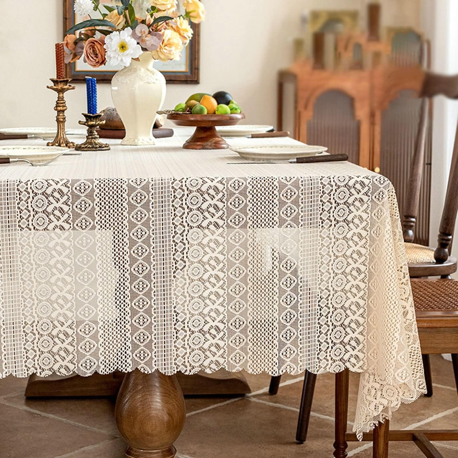 Nappe polyester jacquard 85x85 nappe lavable anti-tache dentelle creuse