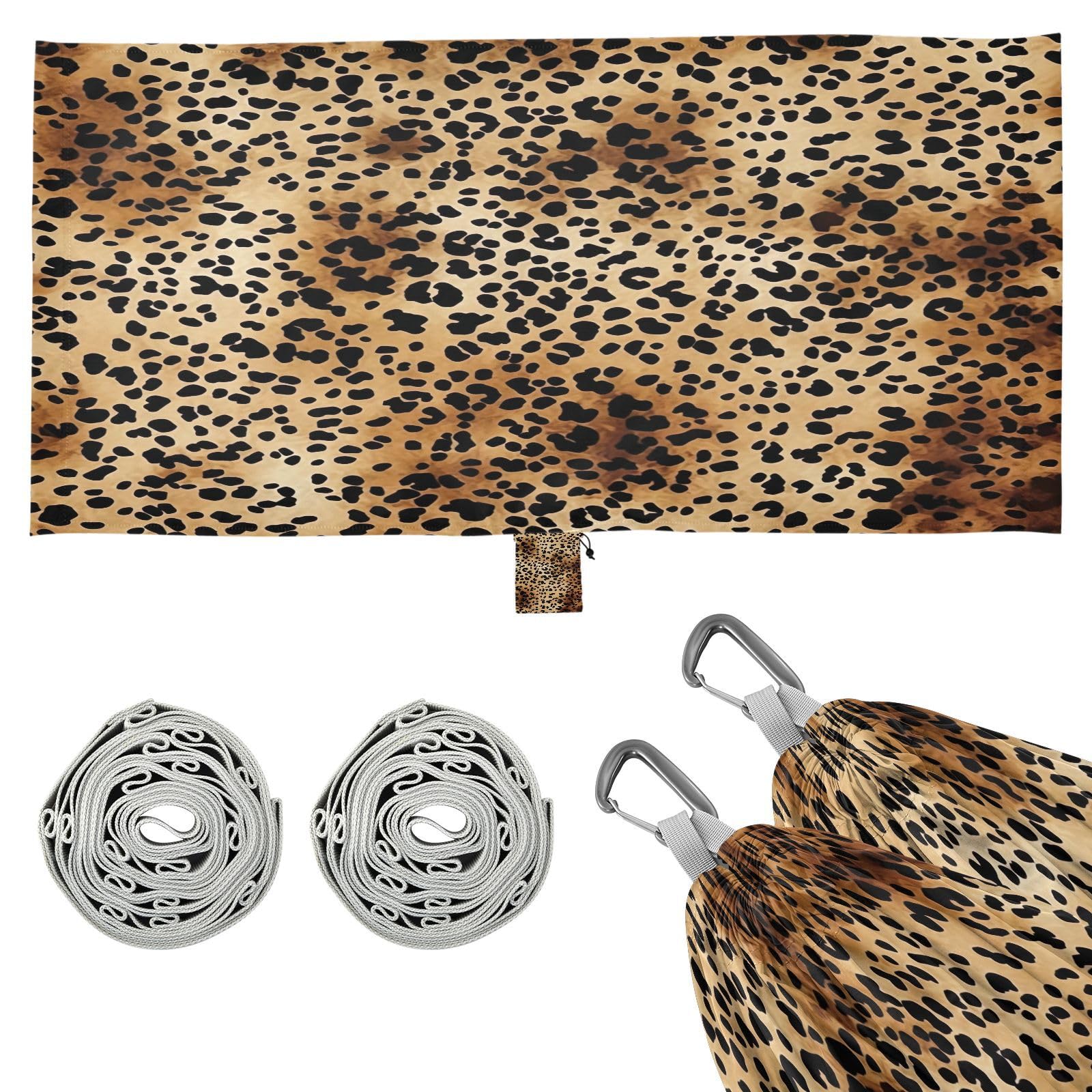 SDMKA Leopard Print Camping Hammock, 330 lbs with 2 Tree Straps, Carry Bag, Single Portable Hammock for Outdoor/Indoor, Hiking, Beach, Backpacking, Travel