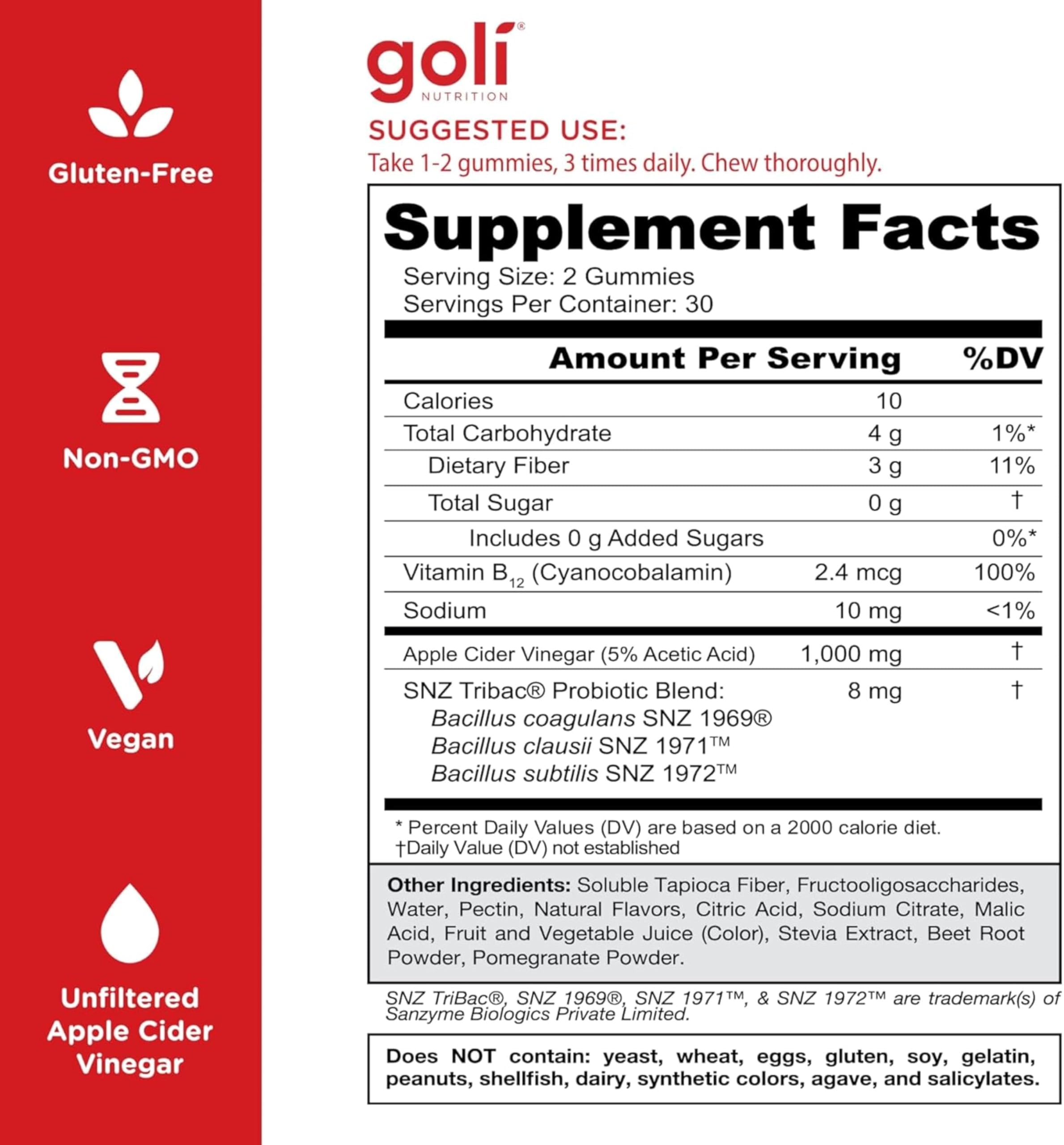 Goli Zero Sugar Apple Cider Vinegar Gummies - ACV with Vitamin B12 and Probiotics - No Sugar Alcohols - Vegan, Keto-Friendly, Gluten-Free — Amazon image 5