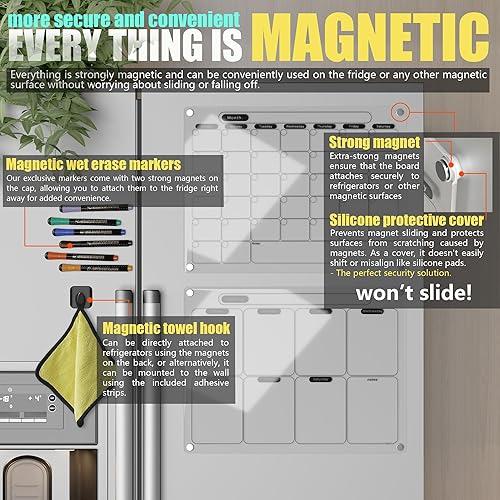 Miniatura 9 de Mag-Fancy Calendario magnético acrílico para refrigerador, juego de 2 calendarios transparentes de borrado en seco, tablero planificador