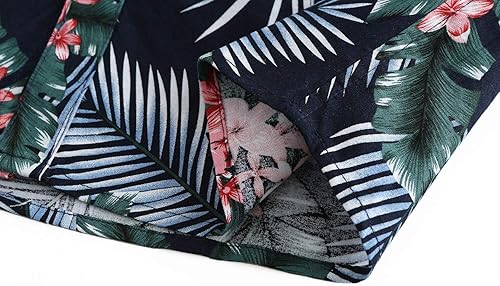 Vista 6 de Pegeno Camisa de manga corta, con botones completos, estampado floral, hawaiano para hombre