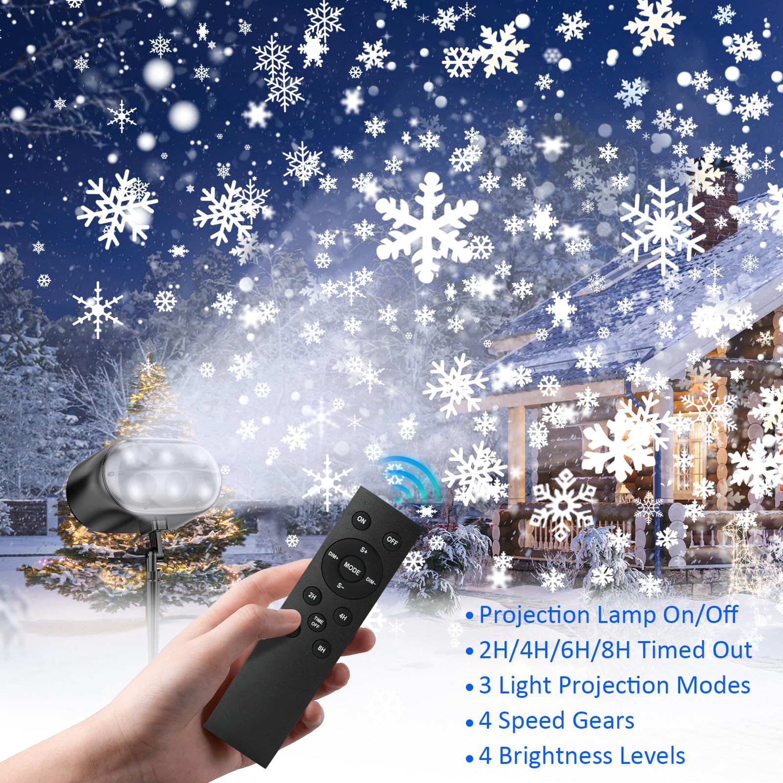 Proyector de Navidad Para Exteriores - Proyector de Copos de Nieve LED Dinámico Grande con Temporizador de Mando a Distancia, Resistente al Agua, Iluminación de Navidad Exterior Para Jardín, Ventana