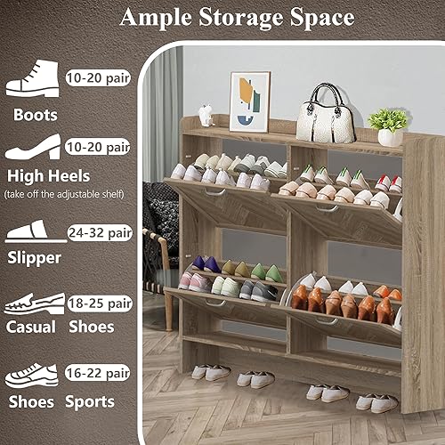 Miniatura 4 de MISHAO Armario de almacenamiento de zapatos con 4 cajones abatibles, armario oculto estrecho para zapatos con patas de metal y estante ajustable,