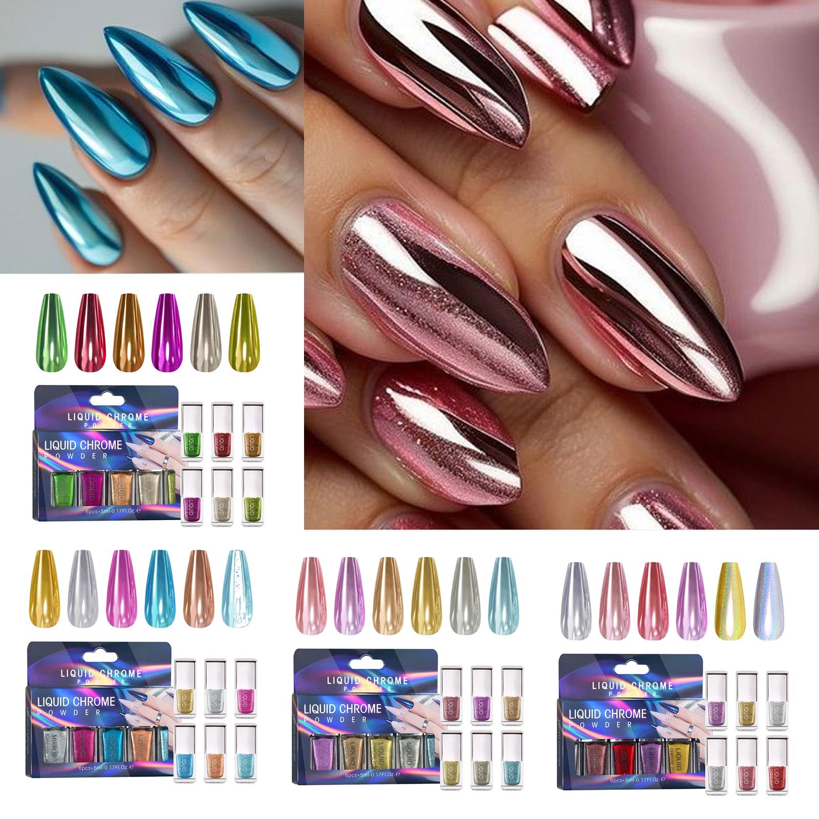 6Pcs Holography Nails Powder Nails Art Decoration Manicure Easy Apply Nails Powder Stylish Nails Ornament for Women