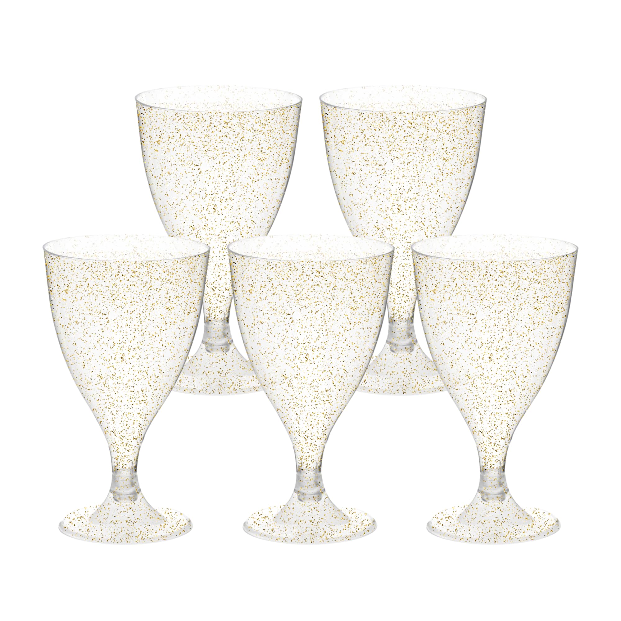 Perla - 48 Calici da Vino in Plastica Rigida - Trasparente con Glitter Dorati da 180ml - Bicchieri Resistenti e Riutilizzabili - Bicchiere Calice Vino per Compleanni Matrimoni e Feste
