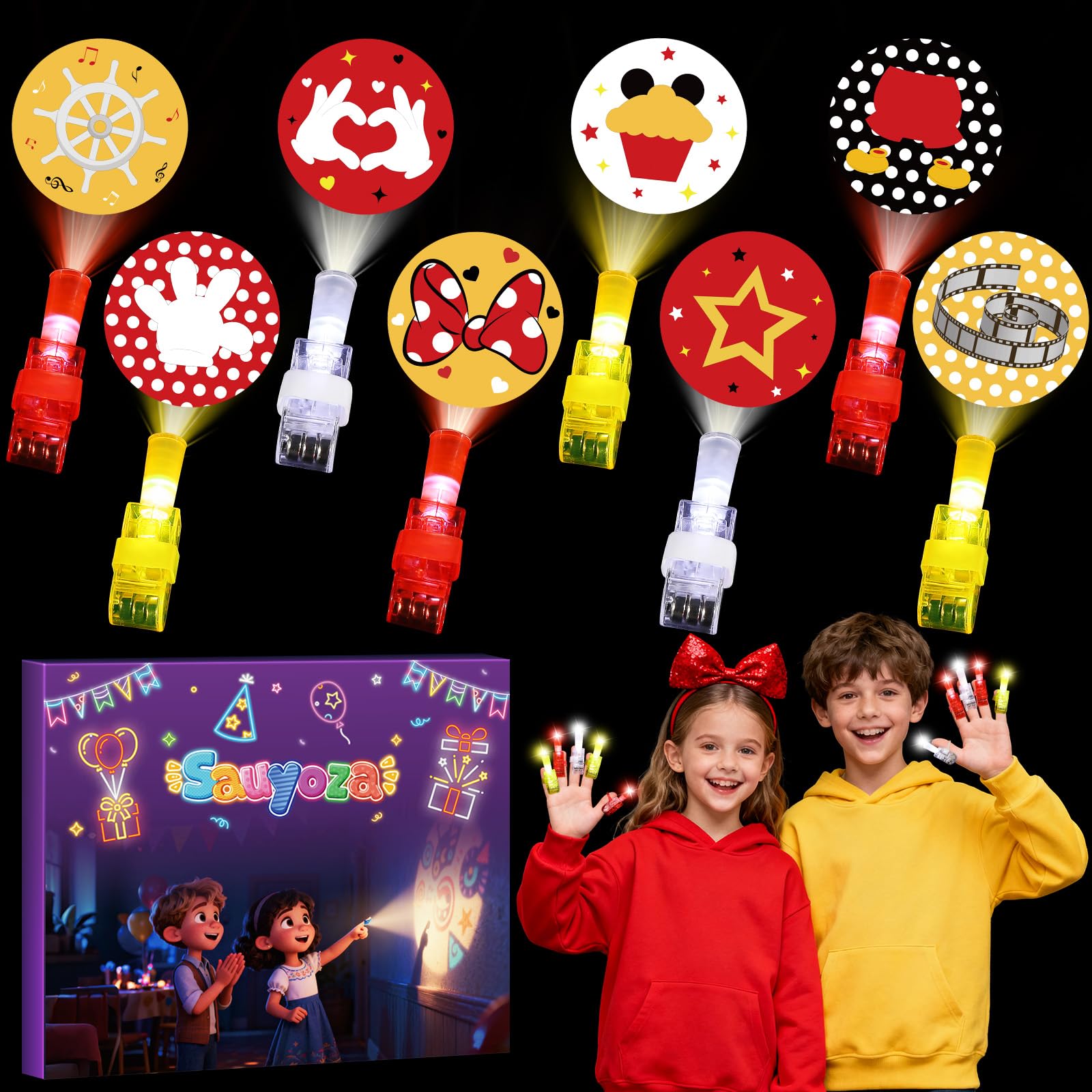 Paquete de 36 recuerdos de fiesta con temática de ratón, luces LED de dedos, regalos clásicos de dibujos animados para bolsas de regalo, premios de caja del tesoro para el aula, regalos de