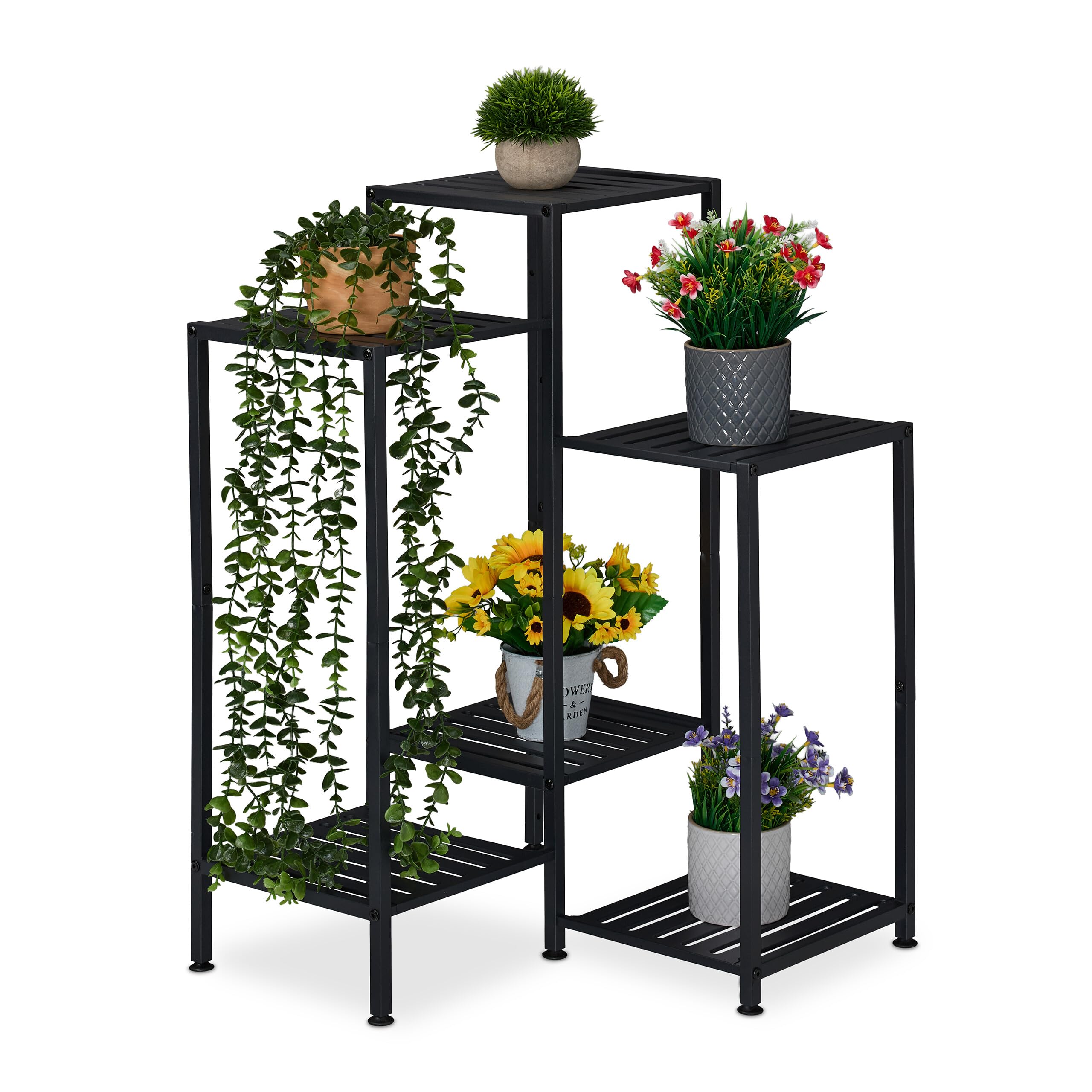 Relaxdays Plant Stand, 6 Tiers, Metal, Shelves for Flower Pots & Herbs, Houseplant Rack, HWD: 81 x 55 x 55 cm, Black, Iron, Steel