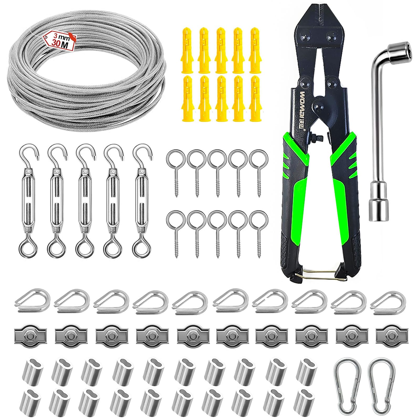Kit Câble Acier Inox 304 - 35 M, 3 Mm, Avec Tendeurs, Pour Plantes, Rideaux, Clôture