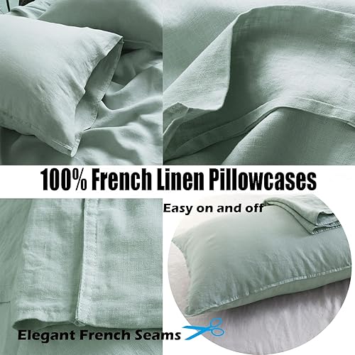 Miniatura 4 de S VICTORY SYMBOL Juego de funda de edredón de lino puro, 3 piezas, juego de funda de edredón, 1 funda de edredón y 2 fundas de almohada, juego de