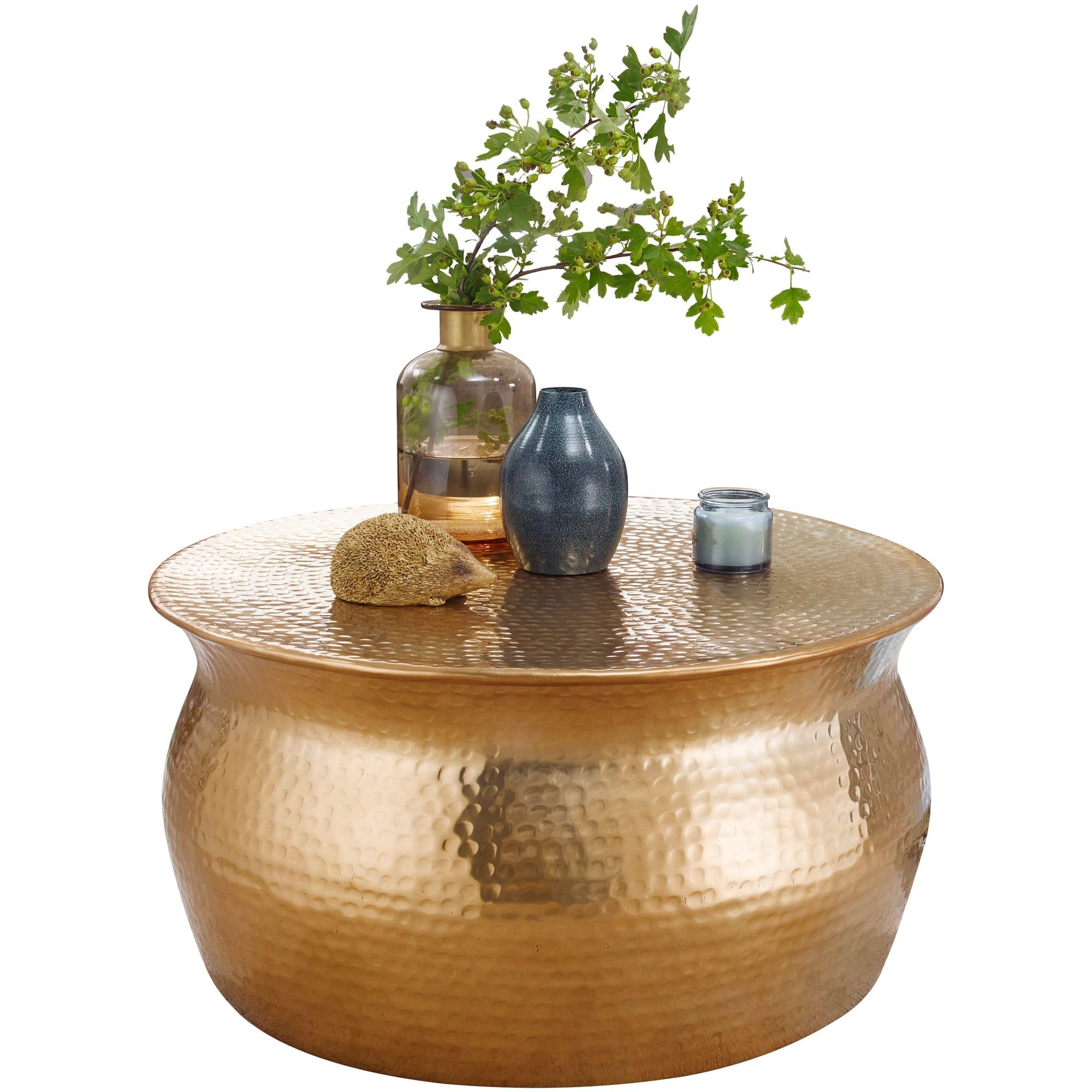 FineBuy Tavolino Salotto Metallo 60x30,5x60 cm Tavolino da Esterno Oro Martellato | Tavolo da Soggiorno Rotondo | Design Tavolino Moderno