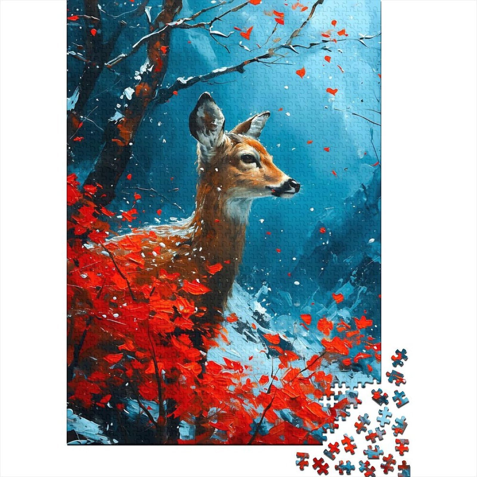 deer 1000 piece jigsaw puzzle paper for adults autumn scenery focus โ image 1