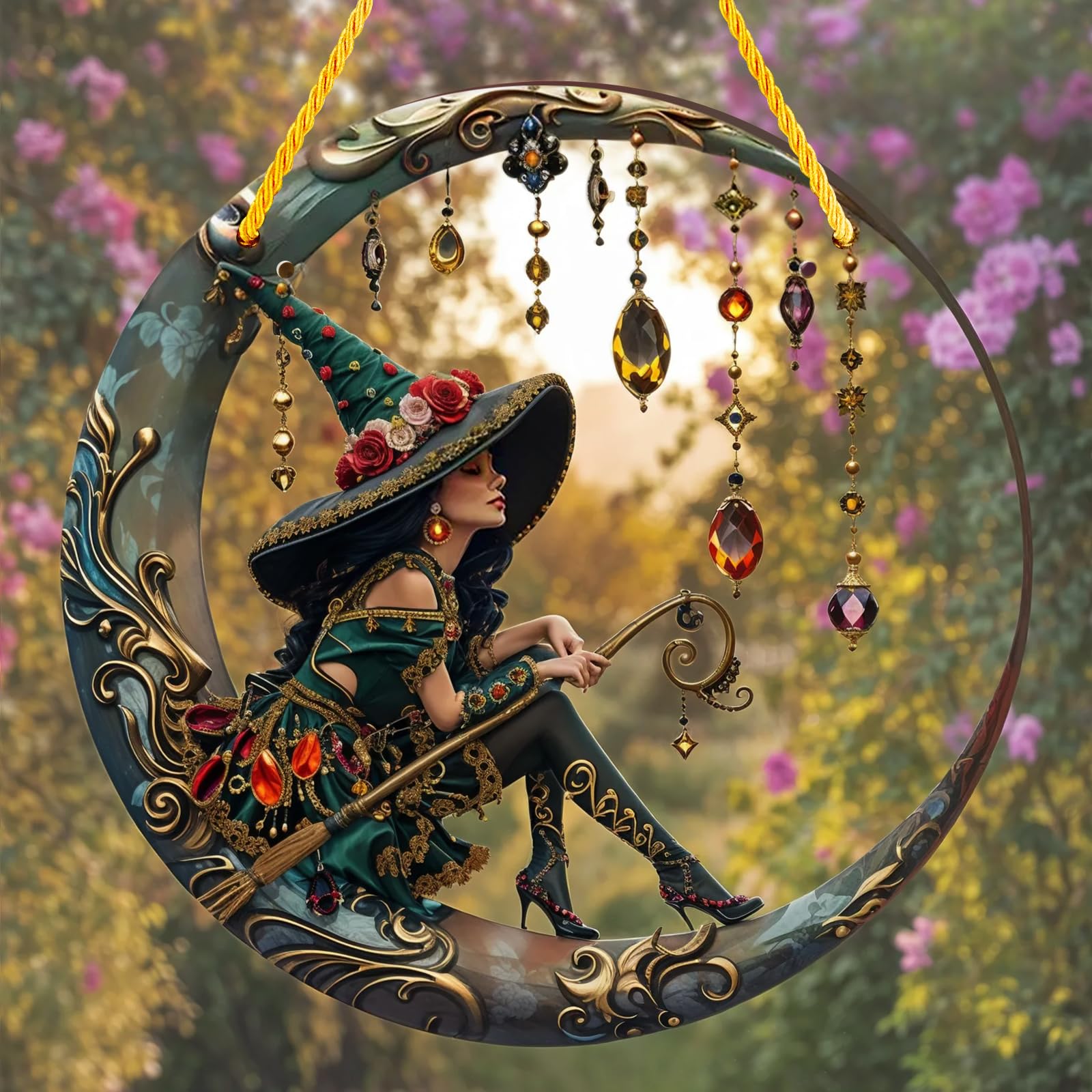 SGQTZDZQ Sun Catchers for Windows, Personalized Witch Suncatchers for Windows or Door, Beautuful Cat Witch Moon Sun-catcher Window Hanging Car Ornament