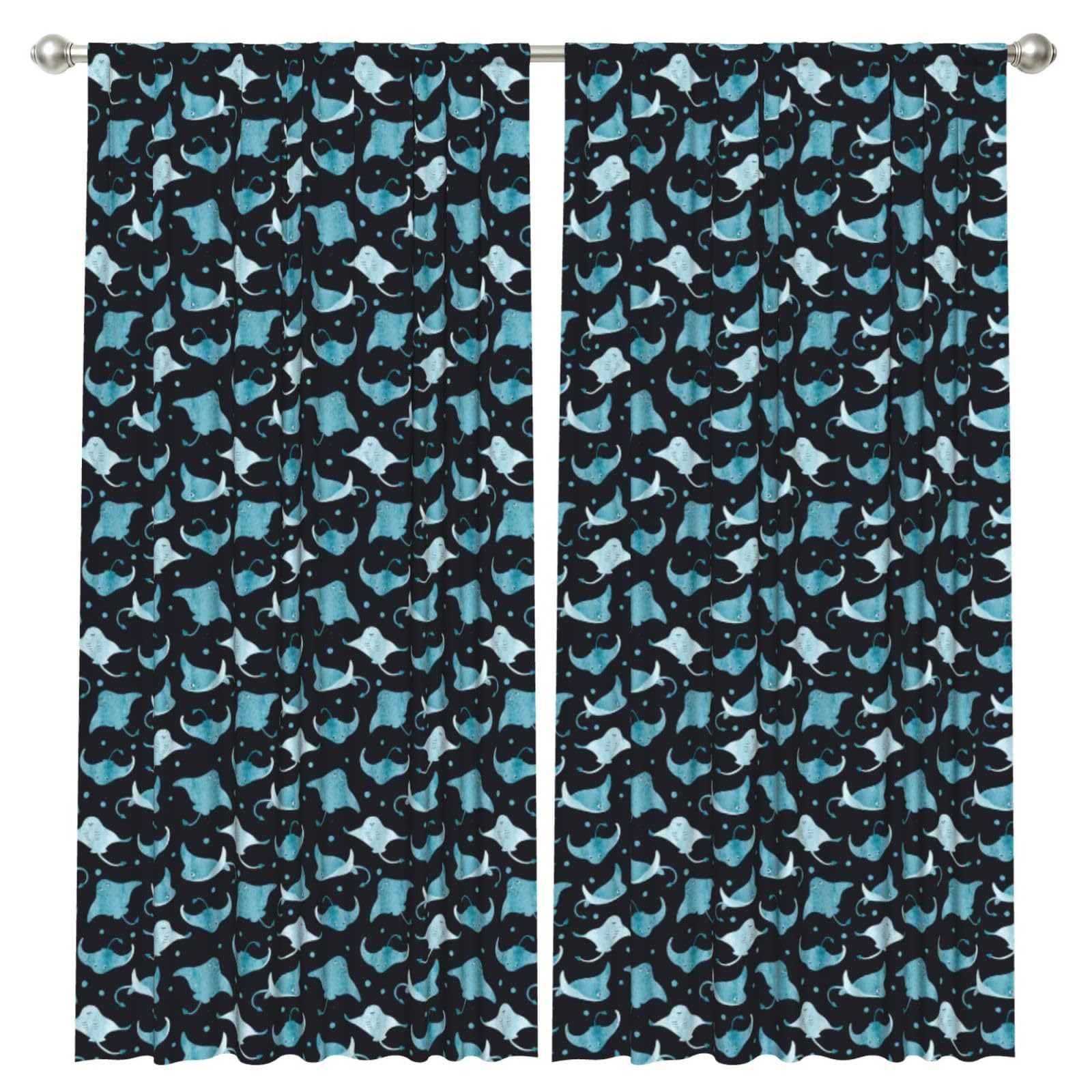 InOmak Manta Ray And Fish, 2 Panels Window Curtains 52 x 84 Inch Blackout Curtains for Living Room Bedroom