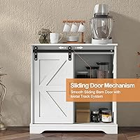 Vista 3 de Panana - Gabinete de almacenamiento para buffet con puerta corrediza de granero, aparador de estilo granja para café-bar, cocina (Blanco)