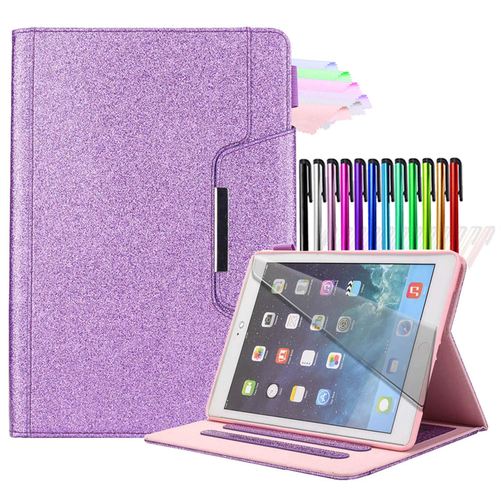 A-BEAUTY Case For iPad 10.2" 2019 7th Generation with Screen Protector + Free Pen, [Auto Sleep/Wake] Glitter Bling, Purple