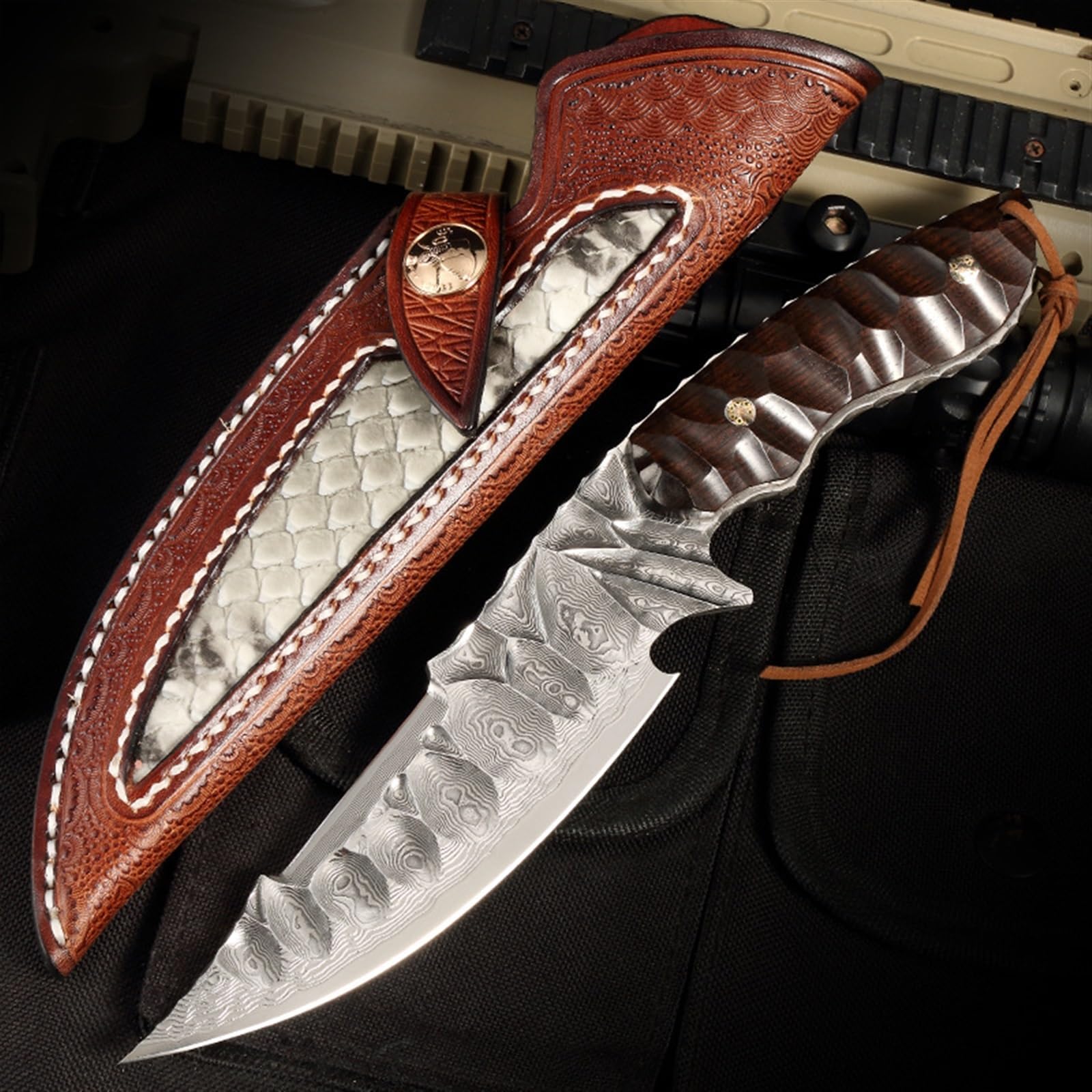 Handmade Damaskus Jagdmesser Messer OutdoorKnife Multifunktional Knochenabbau Jagdmesser aus einem Stück handgeschmiedetes Outdoormesser