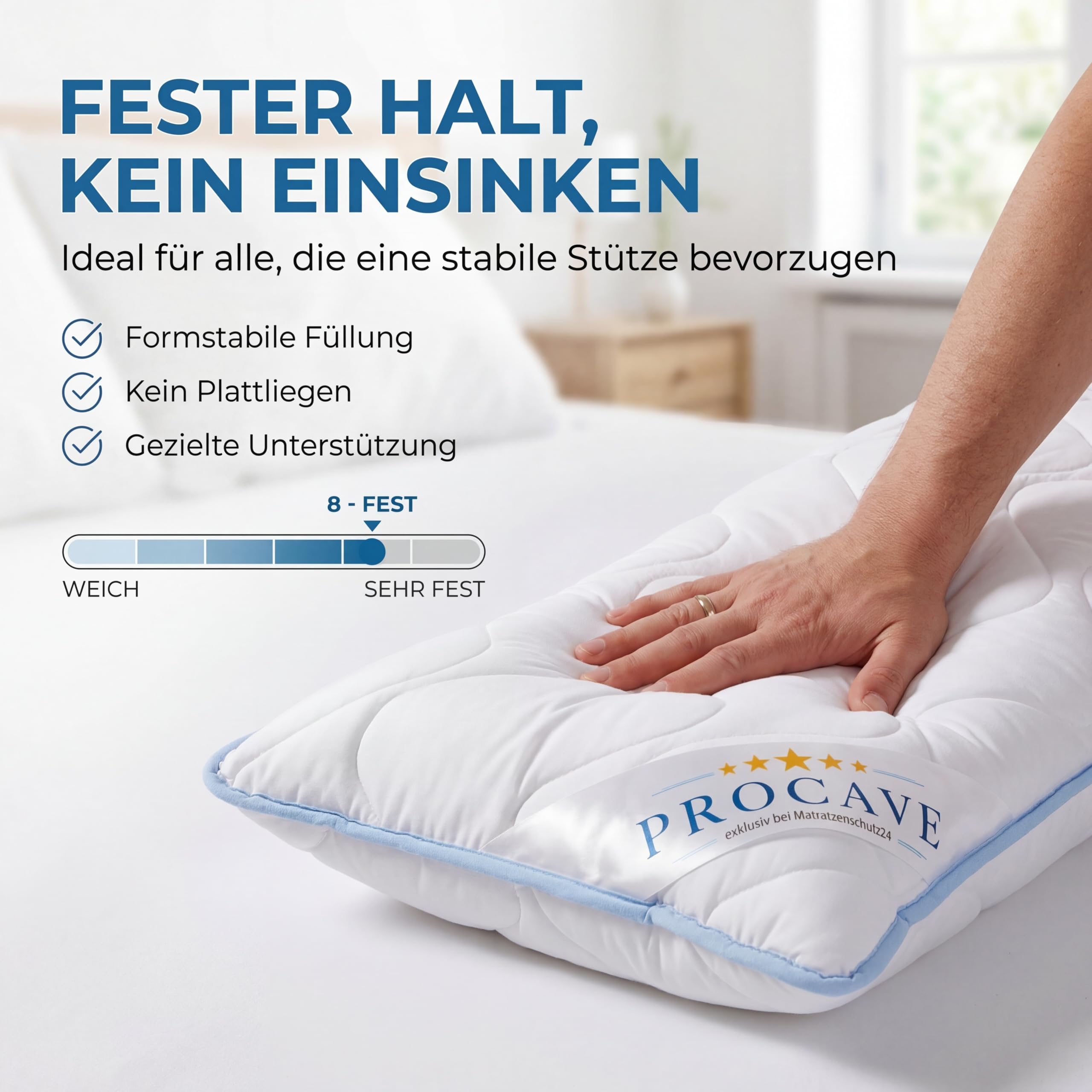 PROCAVE Seitenschläferkissen Top Cool 40x145cm atmungsaktives Schlafkissen Body Pillow waschbar Komfortkissen
