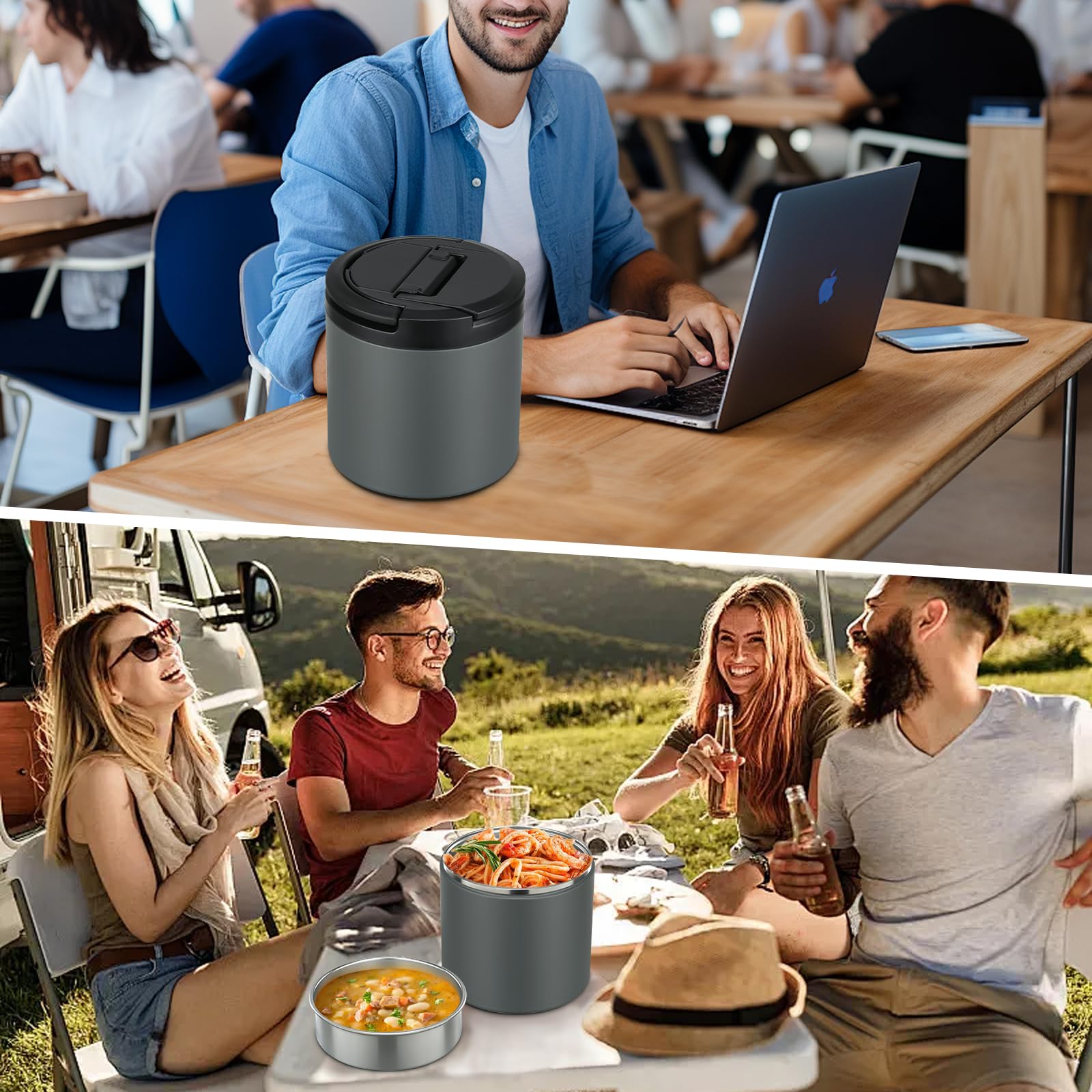 Recipientes aislados de 1,134.0 g para alimentos calientes, sopa, termo para adultos, boca ancha, gran capacidad, a prueba de fugas, acero inoxidable al vacío con asa de transporte y cuchara, sin BPA,