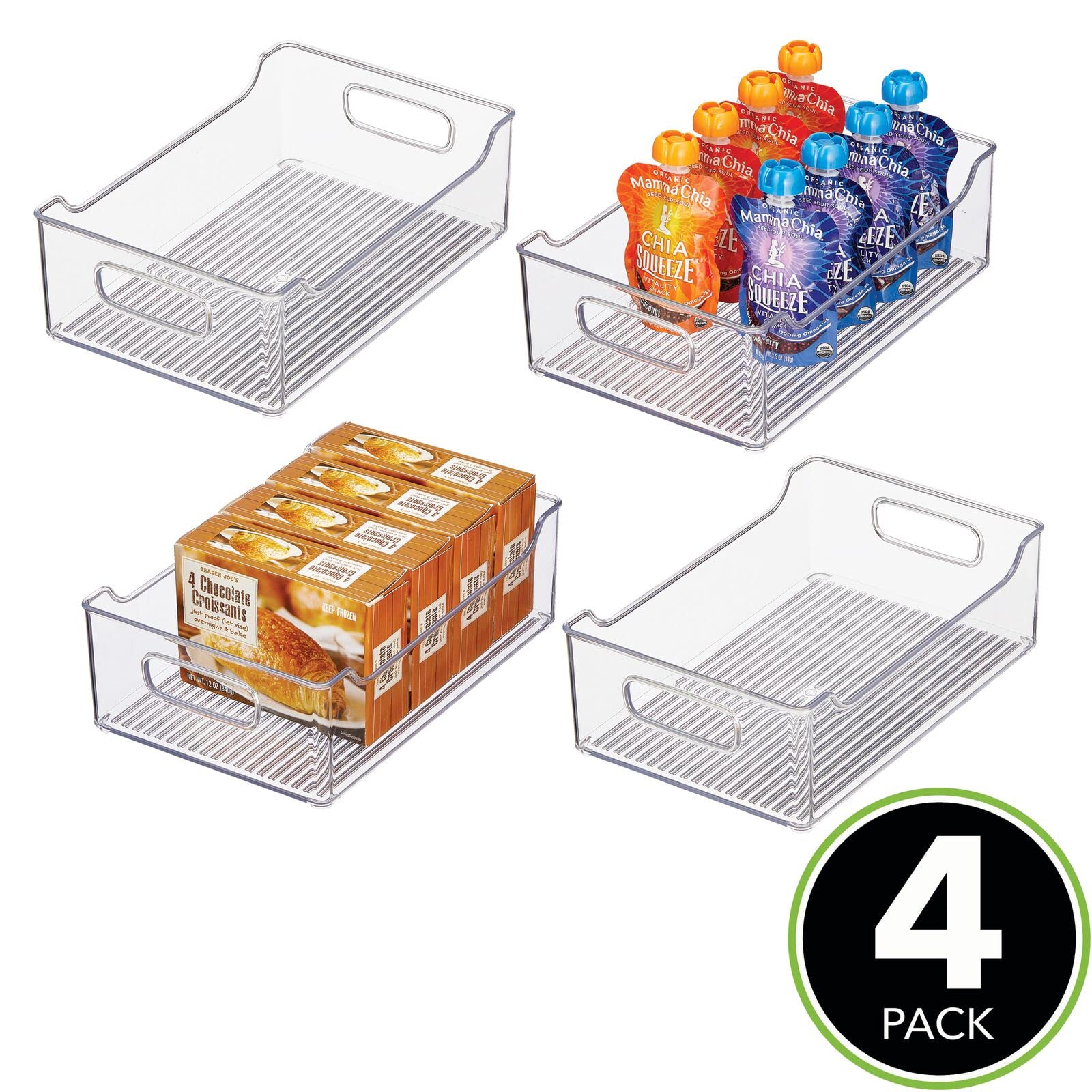 mDesign bac de Rangement pour Produits Alimentaires – bac Alimentaire Ouvert sur l'avant et avec poignées pour Le frigo ou Le congélateur – Rangement frigo en Plastique – Lot de 4 – Transparent