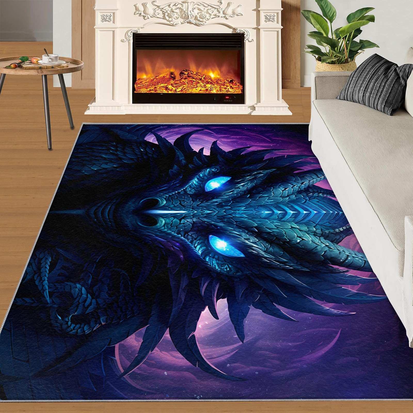 SANSJI Mysterious Dragon Area Rug 160x230 cm - Non Slip Washable Fantasy Dragon Rugs for Living Room, Magic Animal Design Indoor Carpet for Kids, Soft & Resistant Floor Decor