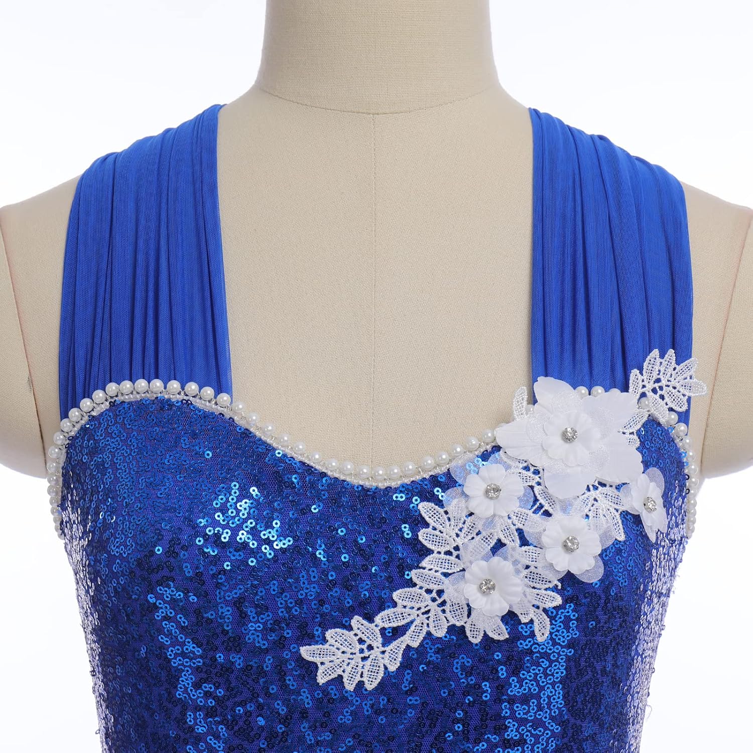 AFAVOM Sequin Flower Lyrical Dance Dress for Women Cross Straps Leotard High Low Flowy Mesh Skirt Contemporary Dance Costume - Image 2