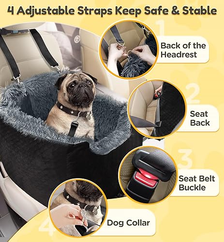 Miniatura 6 de Gimars Asiento de automóvil resistente de espuma gruesa para perros pequeños con correa de clip ajustable de seguridad, desmontable, lavable,