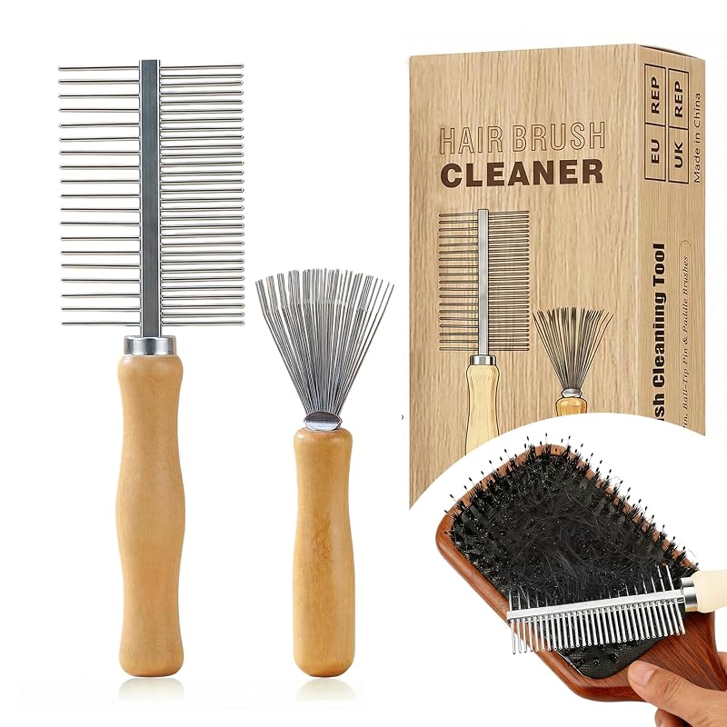 Limpador de escovas de cabelo 2 em 1 OwnLifeYF com cabo de bambu