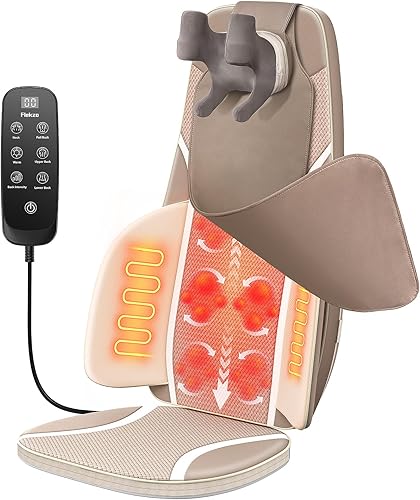 Flekzo Shiatsu - Cojín de asiento para silla de masaje de espalda y cuello con calor, amasado 4D, intensidad ajustable, altura ajustable del cuello,