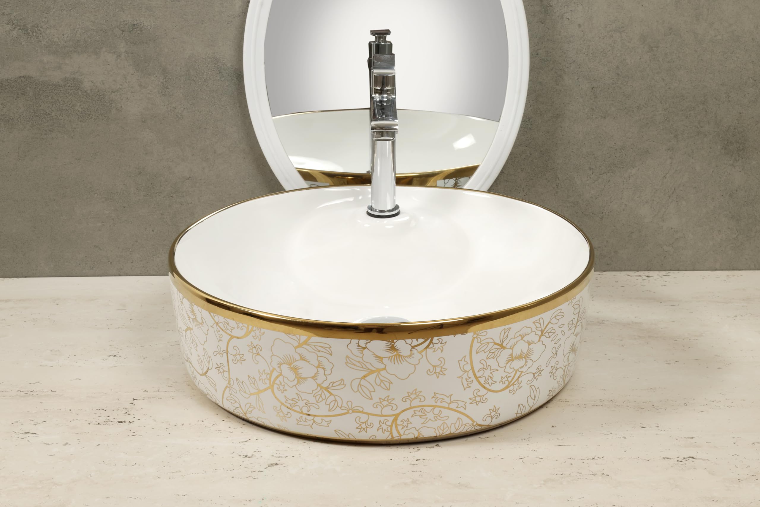 HISRE Resin Round Designer Wash Basin Countertop Tabletop For Living Room Hotel Lobby Bathroom Basins & Living Room/Vessel/Sink/Wash Basin Gold (17 x 17 x 5 (3) G2403, photo 1 of 4