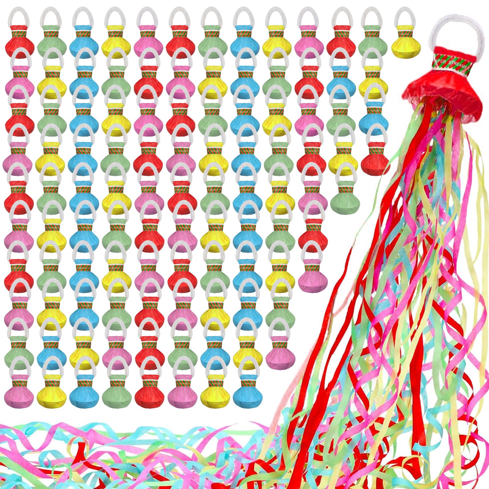 LECEHIVO 160 Pcs Hand Throw Streamers Multicolor Ribbon No Mess Wedding Confetti Crackers for Birthday Party Graduation Celebration