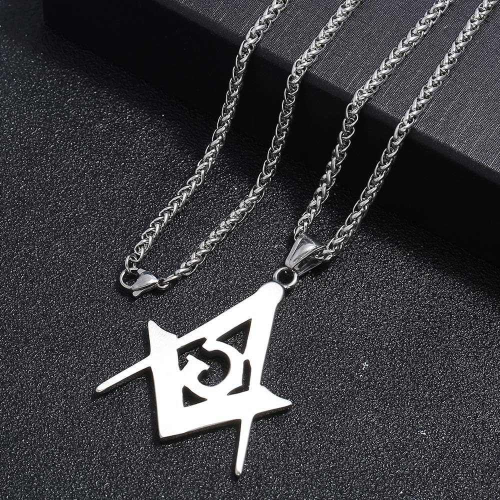 FIZIZDH Stainless Steel Freemason Masonic Pendant Necklace, Unisex, 24 inch Keel Link Chain - Image 4