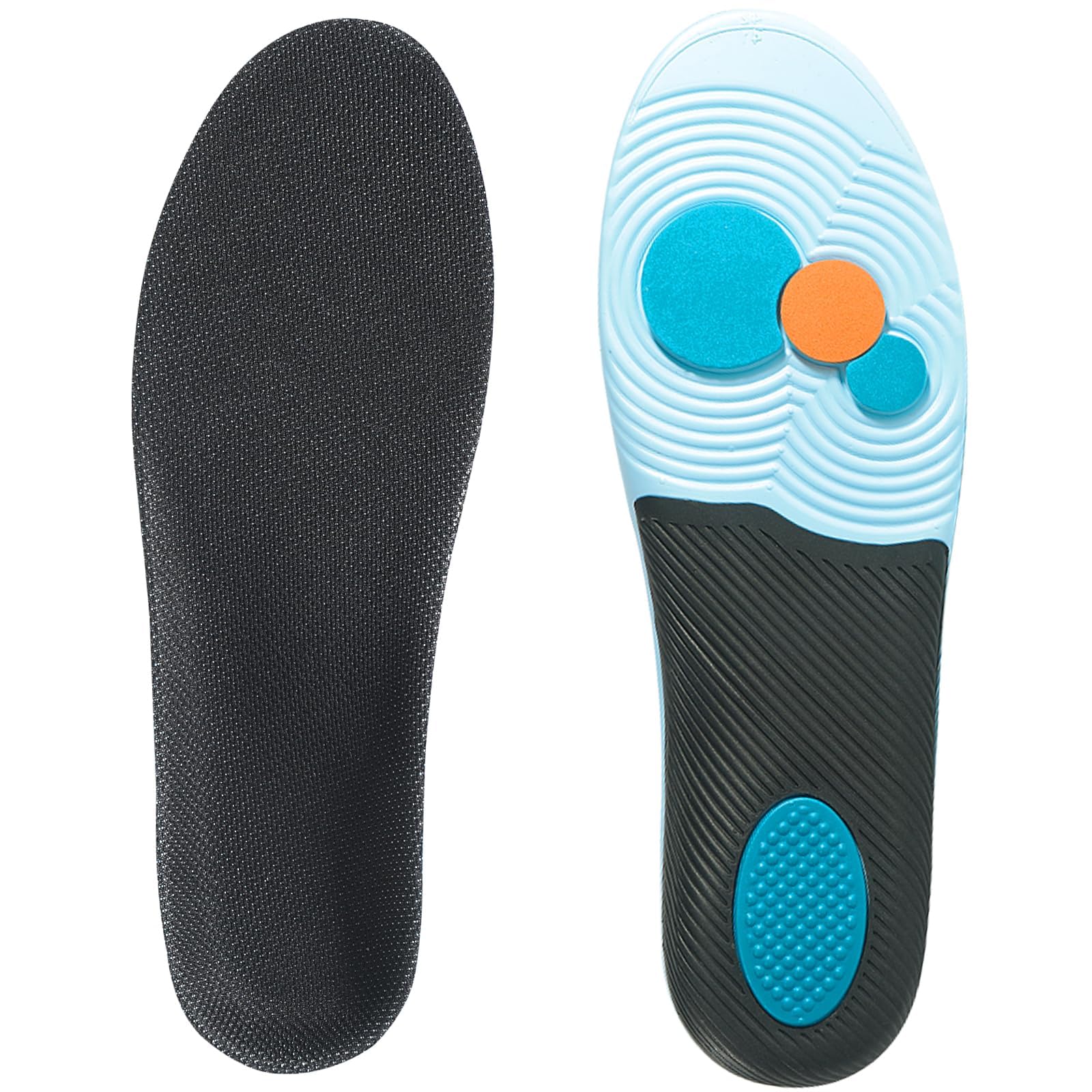 TERRIFI Arch Support Insoles, Shock Absorbing Orthotic Inserts for Plantar Fasciitis Relief, Flat Feet, and High Arches, Foot Pain Relief for Men and Women, Ideal for Everyday Shoes (Black)