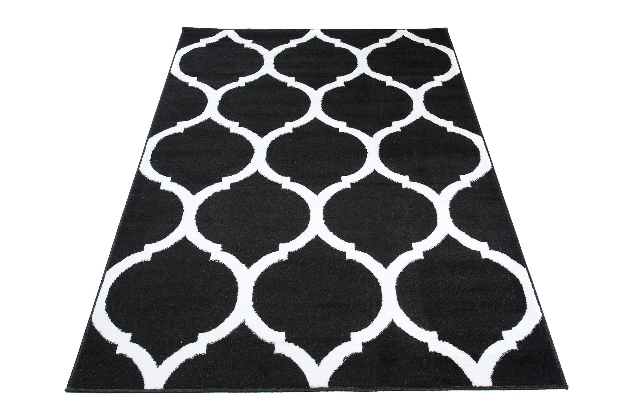 TAPISO Luksusowy dywan z krótkim włosiem, czarno-biały, nowoczesny, marokański, geometryczny wzór, do salonu, pokoju młodzieżowego, Ökotex 140 x 200 cm