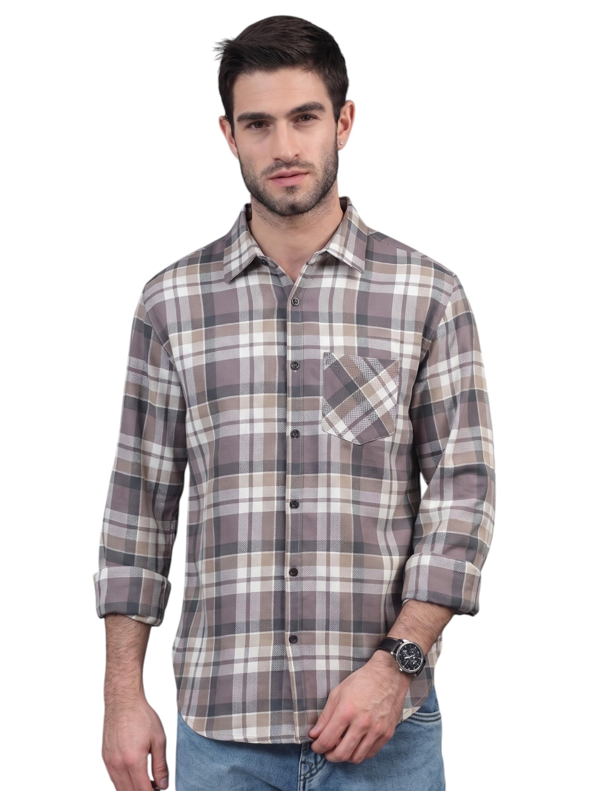 yellow dash Mens Casual N Formal Single Pocket Check Shirt-picture-36