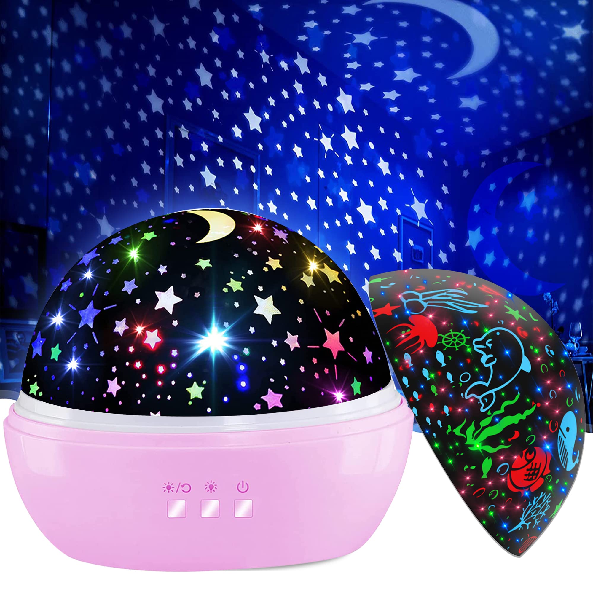 KEVAP Girls Night Light,360° Rotating Starry Night Light Projector for Babys,Ocean Wave Projector for Kids Toddlers,Christmas Gifts Stocking Stuffers for Kids,Girls Beroom Decor (Pink)