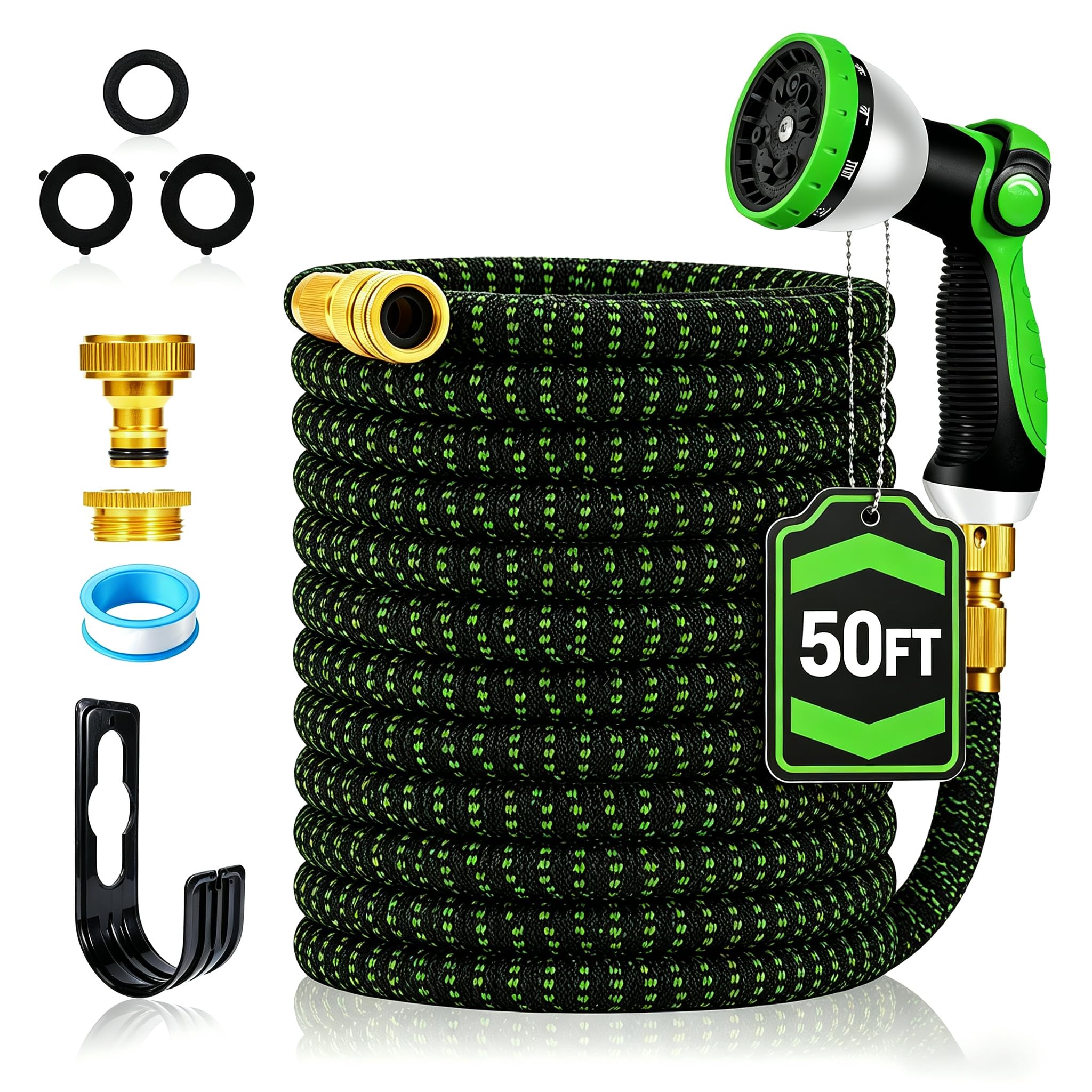 Yofidra Black-Green Garden Hose Pipe Expandable 50Ft, With 10 Functions Spray Nozzle