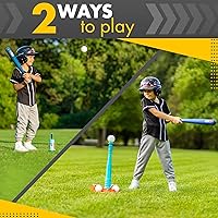 Vista 3 de TOMLEON Soporte de T-Ball para niños y niñas de 1-3, 3-5, 5-8 años. Set de béisbol con 6 pelotas grandes, camiseta de bateo T-ball ajustable