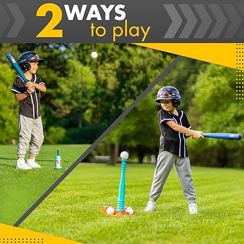 Miniatura 3 de TOMLEON Soporte de T-Ball para niños y niñas de 1-3, 3-5, 5-8 años. Set de béisbol con 6 pelotas grandes, camiseta de bateo T-ball ajustable y