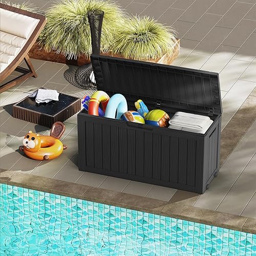 Vista 25 de Mars Villa Deck Box, Waterproof Weatherproof and UV Resistant Resin Storage Bin with Lockable Lid, Ideal for, Outdoor, Patio Furniture Cushions