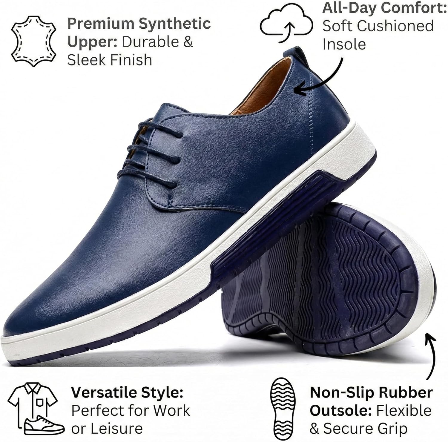 konhill Men's Casual Oxford Shoes - Breathable Dress Shoes Loafers Lace-up Flat Sneakers - Image 6