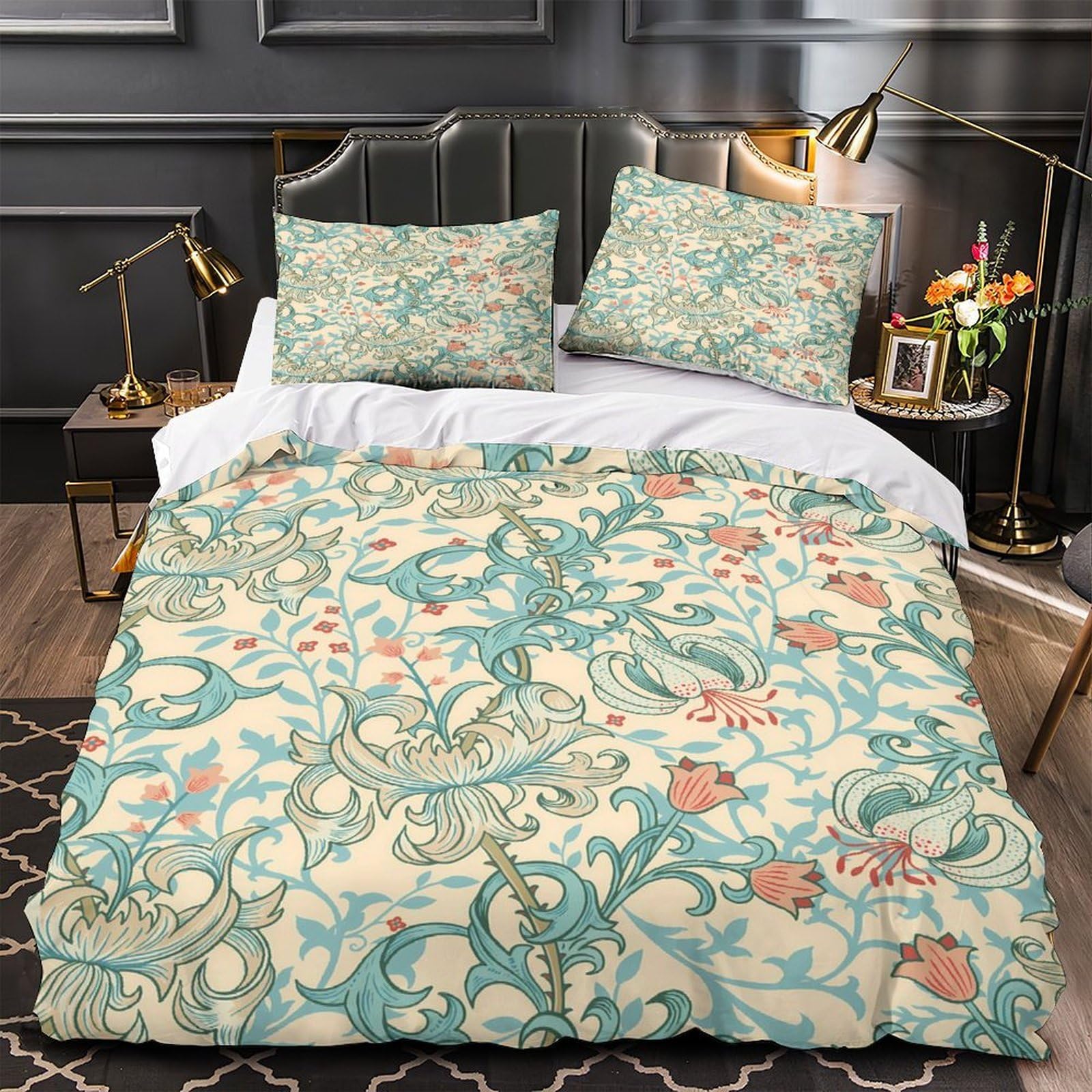 Parure de lit king floral rétro 220x240 en microfibre ultra douce