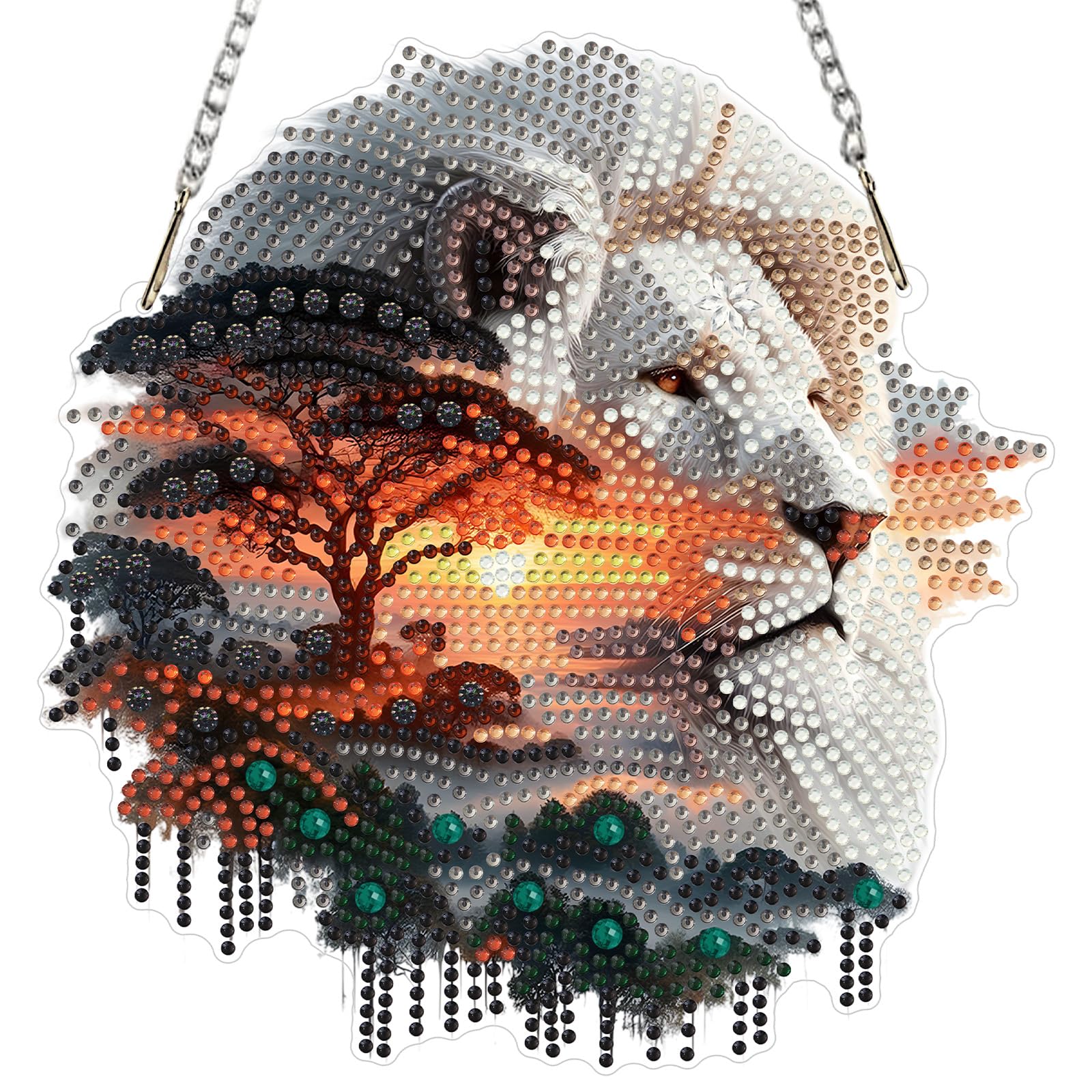 MXJSUA Lion Sunset Diamond Art Hanging Kits for Adults Beginners, DIY Acrylic Special Shaped Crystal Diamond Gem Drills Pendant Art Painting Ornament for Home Wall Decor Gift 20x20cm