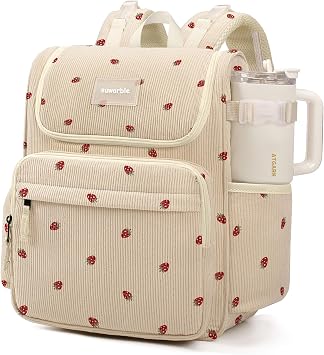 Large Corduroy Diaper Bag Backpack for Mom, 25L Baby Travel Bag with Insulated Bottle Pockets, 40oz Side Strap & Stroller-Ready Straps