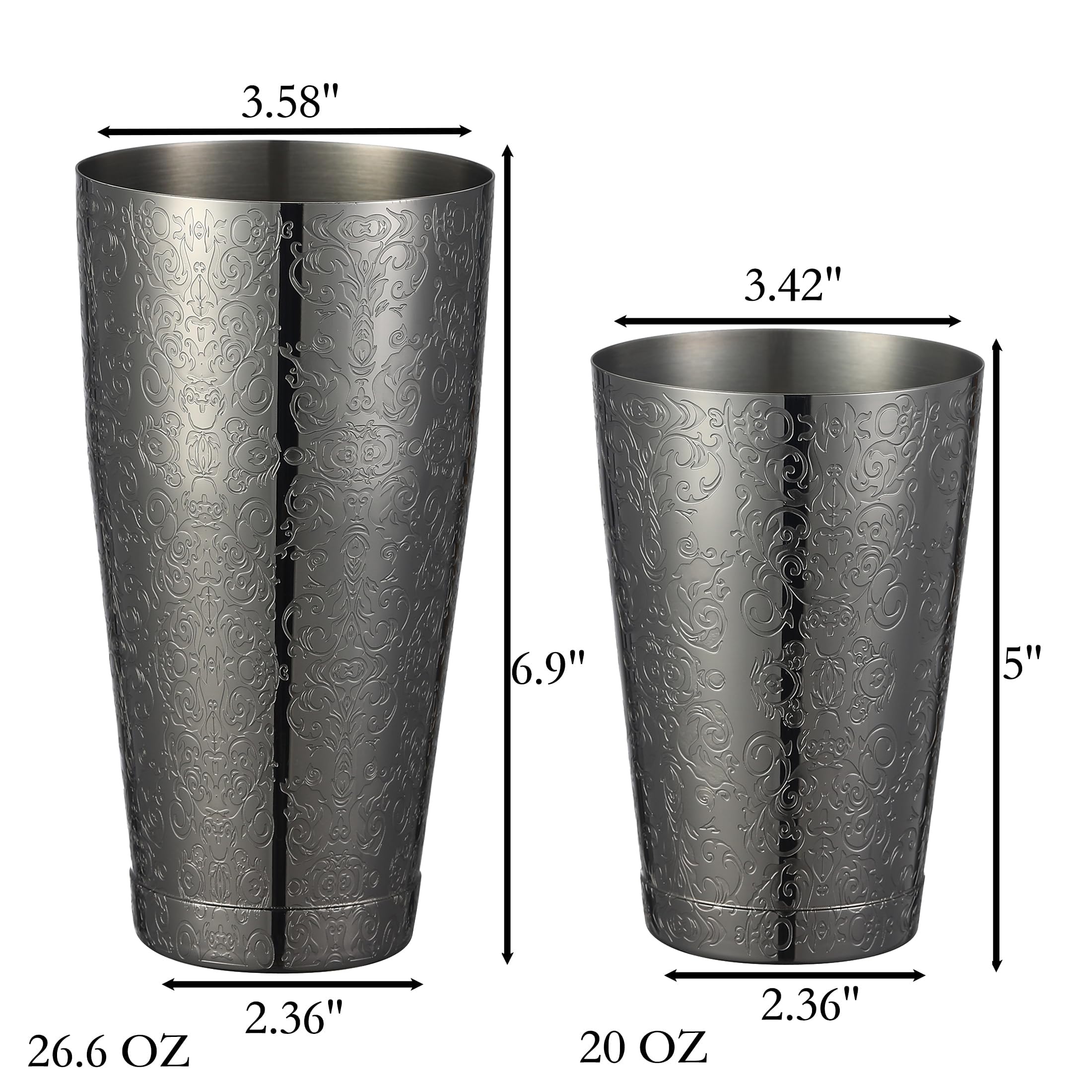 Boston Shaker aus Edelstahl mit geätztem Muster, beschwertes Set Spirit Gunmetal Black