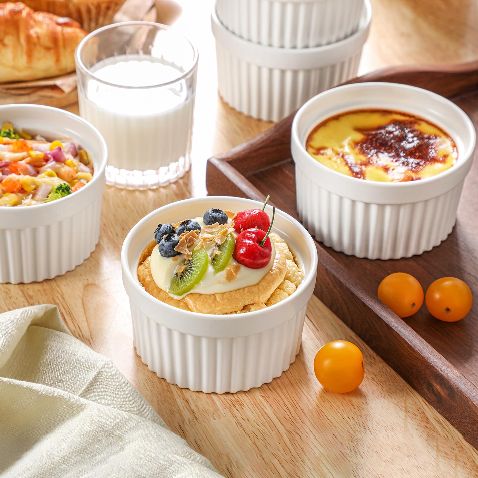 vancasso REMAKINS Pirottini per Soufflé Set, 6 X 380 ml Stampi per Soufflé, Mini Ciotole in Porcellana per Creme Brulè, Set da Stampi a Prova di Forno per Crema Pasticcera, Budino, Ø 11.5cm, Bianco