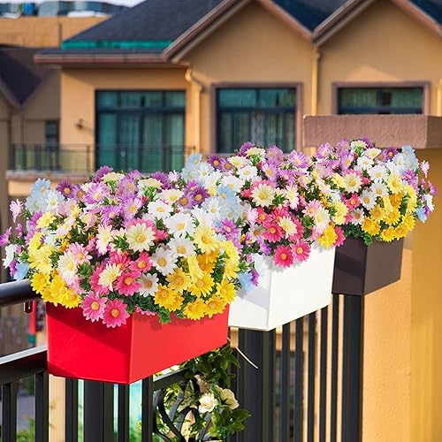Miniatura 5 de 12 paquetes de flores artificiales falsas para decoración al aire libre tela de plástico sintético resistente a los rayos UV arbustos plantas flores